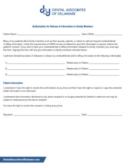 Dentalassociatesofdelaware Authorization for Release of Information to Family Members pdf